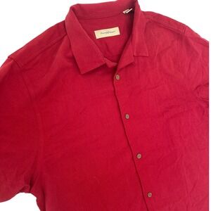 Tommy Bahama Mens Red Silk Rayon Short Sleeve Button Up Shirt XL TG Tropical